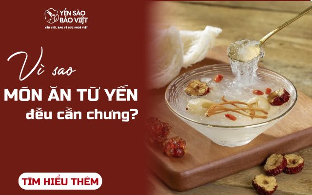 Vì sao món ăn từ yến đều cần chưng? Yến sào từ lâu đã được xem là “món quà sức khỏe” quý giá, chứa nhiều dưỡng chất tốt cho cơ thể. Nhưng có một điều đặc biệt là hầu hết các món ăn từ yến đều phải qua công đoạn chưng cách thủy. Vậy vì sao lại như vậy? 1. Giữ nguyên dưỡng chất quý giá Trong tổ yến có hơn 18 loại axit amin và nhiều khoáng chất tốt cho sức khỏe. Nếu đun ở nhiệt độ quá cao hoặc nấu trực tiếp trên lửa, những dưỡng chất này sẽ bị phân hủy, làm mất giá trị dinh dưỡng. Chưng cách thủy giúp kiểm soát nhiệt độ vừa đủ, giữ trọn tinh chất từ tổ yến. 2. Đảm bảo hương vị thơm ngon tự nhiên Sợi yến vốn có đặc tính mềm, dai nhẹ. Nếu nấu trực tiếp, yến dễ bị nát, gắt hoặc mất mùi thơm đặc trưng. Chưng cách thủy giúp yến nở đều, giữ được độ dai – giòn tự nhiên, tạo nên chén yến thơm ngon, dễ ăn. 3. Phù hợp để kết hợp nhiều nguyên liệu Món yến thường được kết hợp với đường phèn, táo đỏ, hạt sen, kỷ tử, nha đam…. Phương pháp chưng cho phép các nguyên liệu này hòa quyện nhẹ nhàng, bổ sung hương vị và dinh dưỡng mà không làm ảnh hưởng đến sợi yến. 4. Truyền thống kết hợp khoa học Từ xa xưa, người Việt và nhiều nước châu Á đã duy trì cách chưng yến để bồi bổ sức khỏe. Ngày nay, khoa học cũng chứng minh đây là phương pháp chế biến tối ưu nhất để giữ lại dưỡng chất. Kết luận: Yến sào chỉ thật sự phát huy hết giá trị khi được chế biến bằng cách chưng cách thủy đúng chuẩn. Đây là bí quyết để món yến không chỉ ngon mà còn giữ trọn vẹn dưỡng chất quý giá cho sức khỏe. Nếu bạn không có nhiều thời gian chưng nấu, hãy chọn ngay Yến chưng sẵn Bảo Việt – tiện lợi, an toàn, mở nắp là dùng ngay, vẫn giữ nguyên dưỡng chất như yến chưng tại nhà.