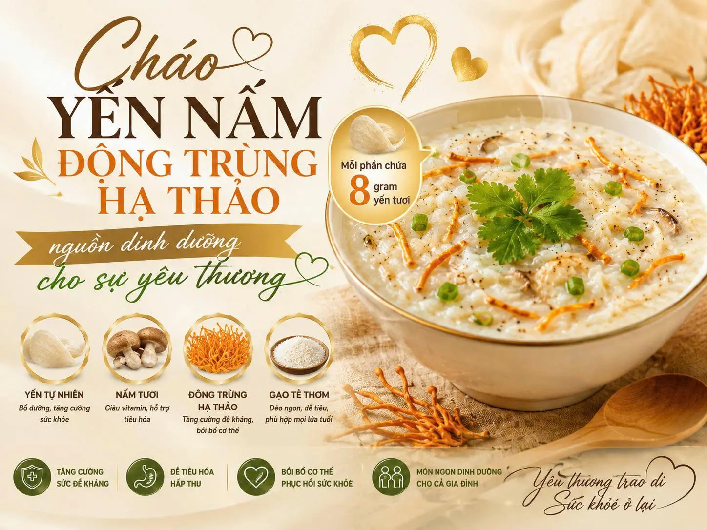Cháo tổ yến nấm đông trùng hạ thảo – Món quà dinh dưỡng dành cho người thân thương